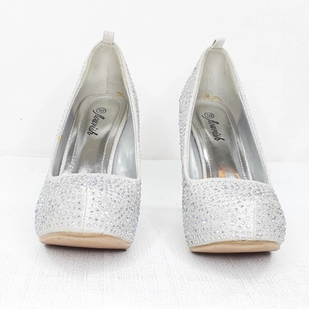 Flourish Silver Rhinestone Covered Heels Size 10 wedding holiday heels - Picture 7 of 10